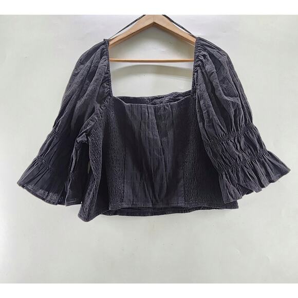 Forever 21 Puff Sleeve Crop Top Plus Size 3X Black Smocked Boho Prairie - Picture 3 of 9